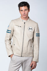 Blouson en cuir 24H Le Mans Erwan ecru Homme