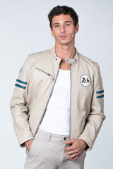 Blouson en cuir 24H Le Mans Erwan ecru Homme