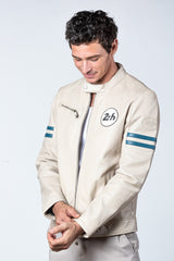 Blouson en cuir 24H Le Mans Erwan ecru Homme
