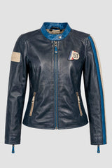 Blouson en cuir Michel Vaillant Françoise bleu royal Femme