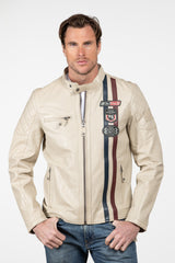 Blouson en cuir Steve McQueen x Le Mans Fifty Five Ecru Homme