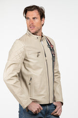 Blouson en cuir Steve McQueen x Le Mans Fifty Five Ecru Homme