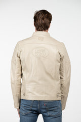 Blouson en cuir Steve McQueen x Le Mans Fifty Five Ecru Homme