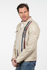 Blouson en cuir Steve McQueen x Le Mans Fifty Five Ecru Homme
