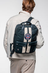 Sac à dos en cuir et canvas Carroll Shelby GT40 Backpack bleu marine