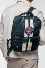 Sac à dos en cuir et canvas Carroll Shelby GT40 Backpack bleu marine