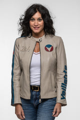 Blouson en cuir Michel Vaillant Gabrielle ecru Femme