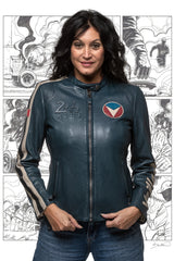 Blouson en cuir Michel Vaillant Gabrielle bleu royal Femme