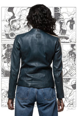 Blouson en cuir Michel Vaillant Gabrielle bleu royal Femme