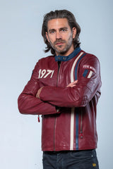 Steve McQueen Gus 5 Dark Red Leather Jacket for Men
