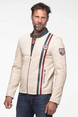 Blouson en cuir Steve McQueen Gus ecru Homme