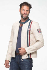 Blouson en cuir Steve McQueen Gus ecru Homme