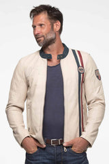 Blouson en cuir Steve McQueen Gus ecru Homme