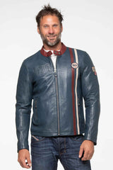 Blouson en cuir Steve McQueen Gus bleu royal Homme