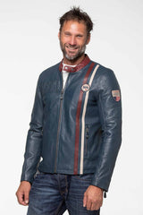 Blouson en cuir Steve McQueen Gus bleu royal Homme