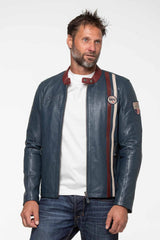 Blouson en cuir Steve McQueen Gus bleu royal Homme