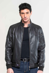 Blouson en cuir Steve McQueen Harry 3 noir Homme