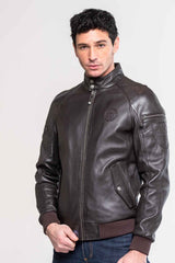 Blouson en cuir Steve McQueen Harry 3 marron foncé Homme