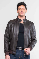 Blouson en cuir Steve McQueen Harry 3 marron foncé Homme