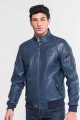 Blouson en cuir Steve McQueen Harry 3 bleu royal Homme