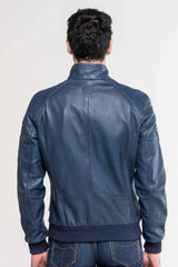 Blouson en cuir Steve McQueen Harry 3 bleu royal Homme