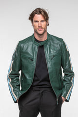 Blouson en cuir 24H Le Mans Hans vert vintage Homme