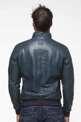 Blouson en cuir Steve McQueen Harry 4 bleu royal Homme