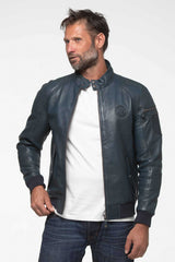 Blouson en cuir Steve McQueen Harry 4 bleu royal Homme