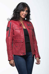 24H Le Mans Hill 4 racing red leather jacket for Women