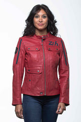 24H Le Mans Hill 4 racing red leather jacket for Women