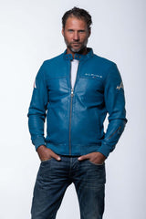 Men’s Alpine Jean leather jacket royal blue