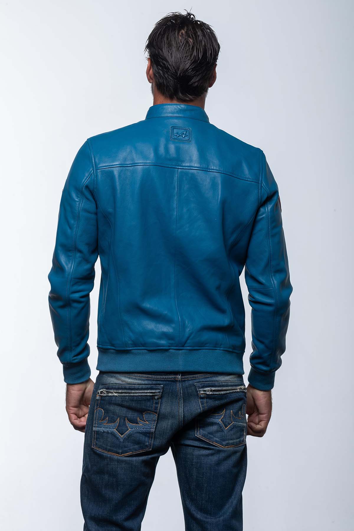 BLOUSON CUIR JEAN BLEU ROYAL