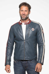 Blouson en cuir Steve McQueen Jesse bleu royal Homme