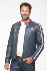 Blouson en cuir Steve McQueen Jesse bleu royal Homme