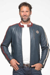 Blouson en cuir Steve McQueen Jesse bleu royal Homme