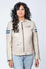 Blouson en cuir 24H Le Mans Julia ecru Femme
