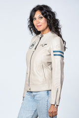 Blouson en cuir 24H Le Mans Julia ecru Femme