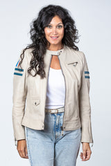 Blouson en cuir 24H Le Mans Julia ecru Femme