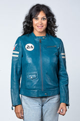 Blouson en cuir 24H Le Mans Julia bleu ocean Femme