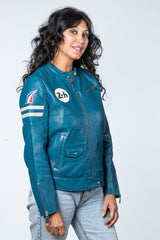 Blouson en cuir 24H Le Mans Julia bleu ocean Femme