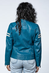 Blouson en cuir 24H Le Mans Julia bleu ocean Femme