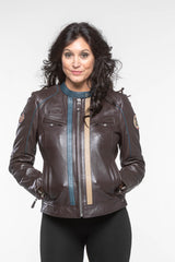 Blouson en cuir Steve McQueen Jutta 2 marron foncé Femme