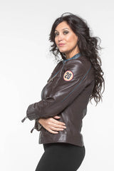 Blouson en cuir Steve McQueen Jutta 2 marron foncé Femme