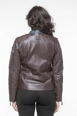 Blouson en cuir Steve McQueen Jutta 2 marron foncé Femme