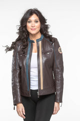 Blouson en cuir Steve McQueen Jutta 2 marron foncé Femme