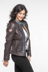 Blouson en cuir Steve McQueen Jutta 2 marron foncé Femme