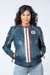 Blouson en cuir Steve McQueen Jutta bleu royal Femme