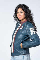 Blouson en cuir Steve McQueen Jutta bleu royal Femme
