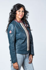 Blouson en cuir Steve McQueen Jutta bleu royal Femme