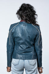 Blouson en cuir Steve McQueen Jutta bleu royal Femme